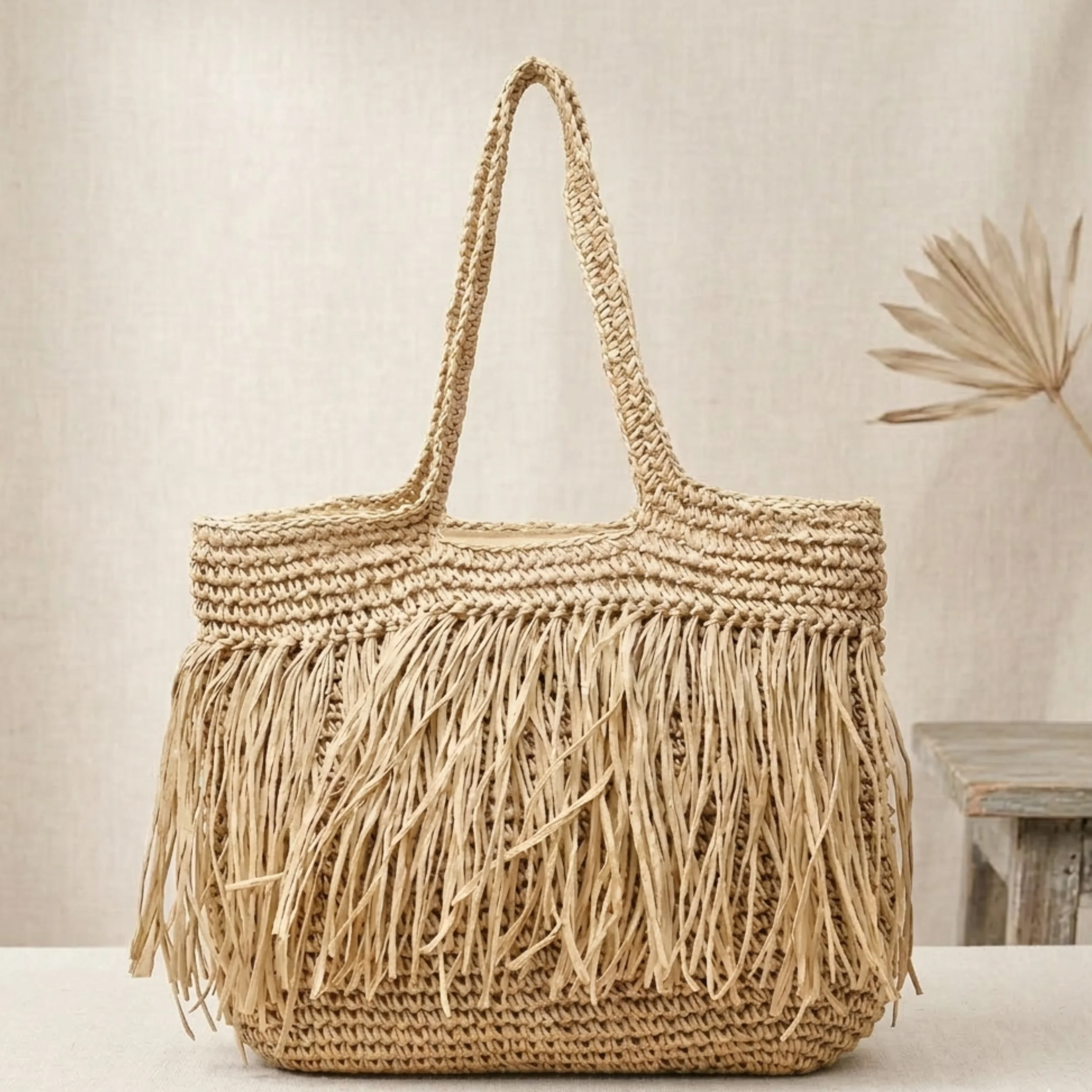 Handwoven Raffia Straw Shoulder Tote Bag – Sustainable Bag - Image 2