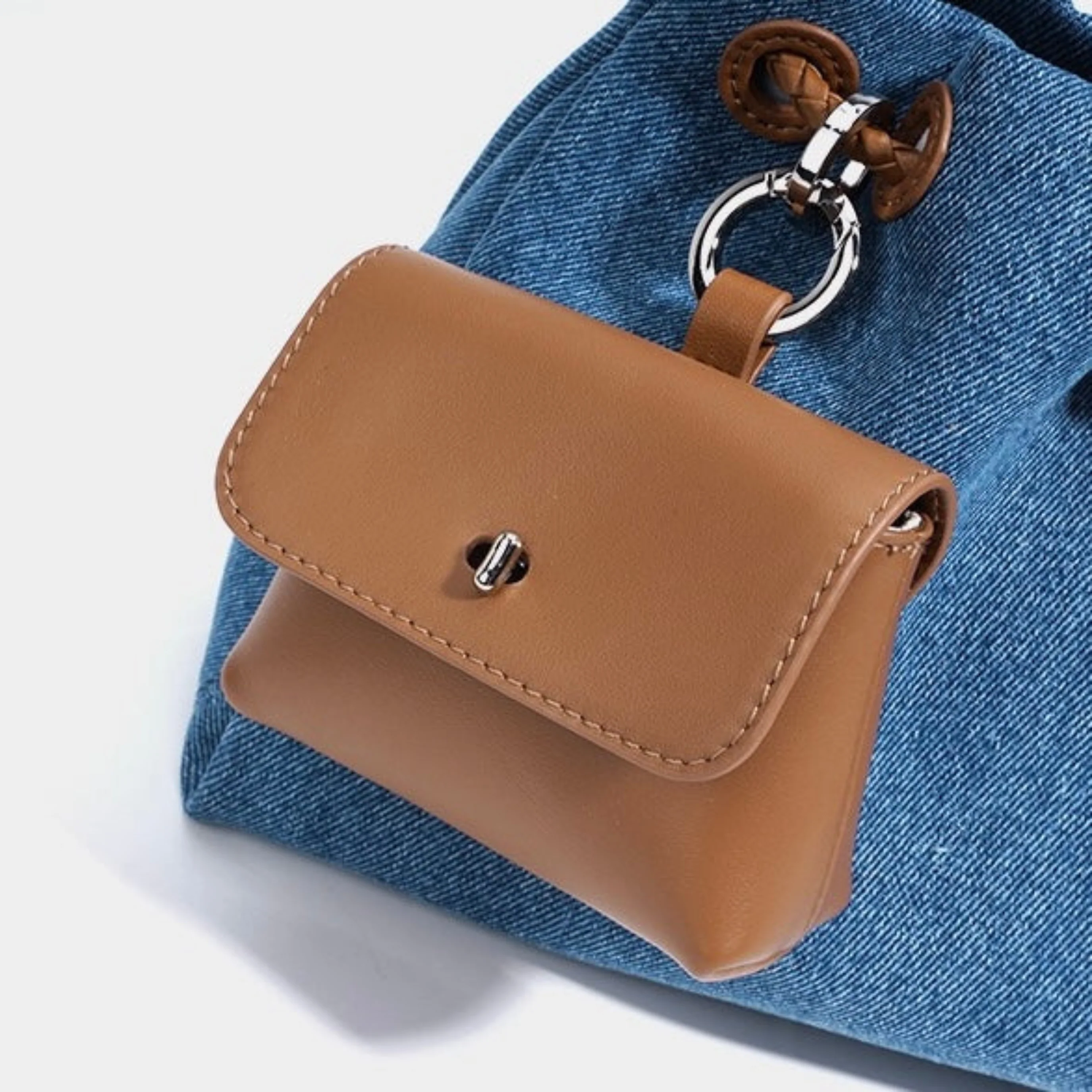 Noirelle Genuine Leather Denim Patchwork Hobo Bag - Image 10