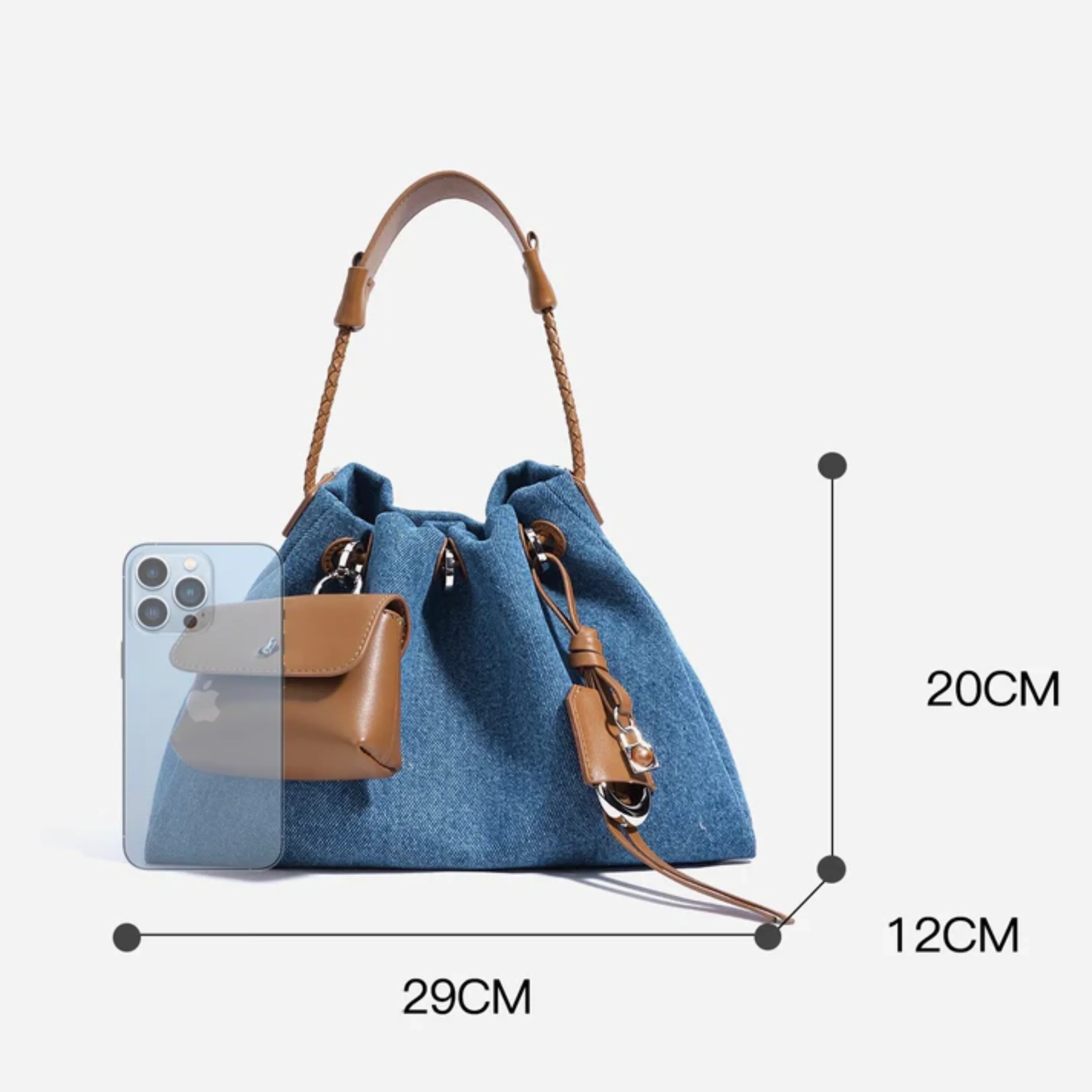 Noirelle Genuine Leather Denim Patchwork Hobo Bag - Image 12