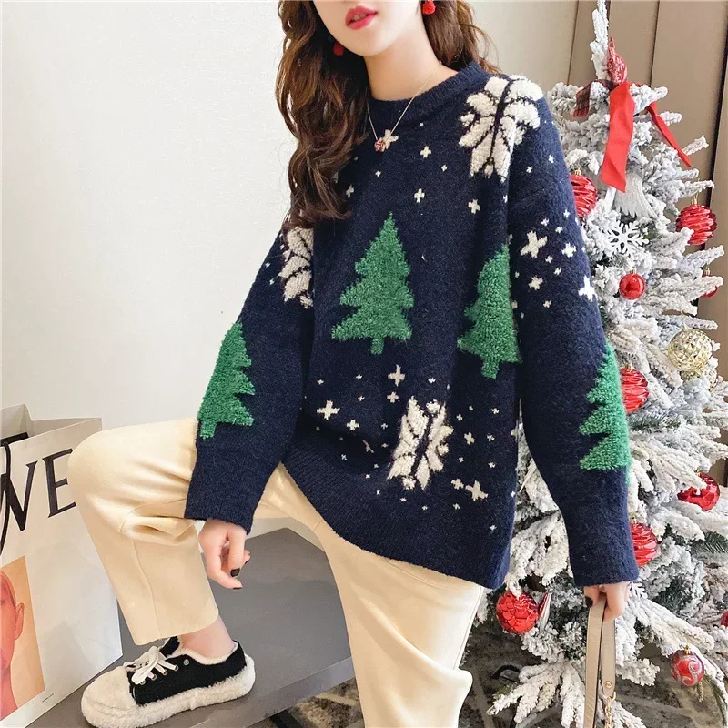 One Size Snow Flake and Tree Embroided Long Sweater - Image 6