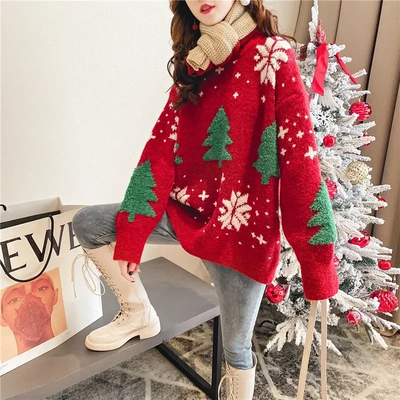 One Size Snow Flake and Tree Embroided Long Sweater - Image 7