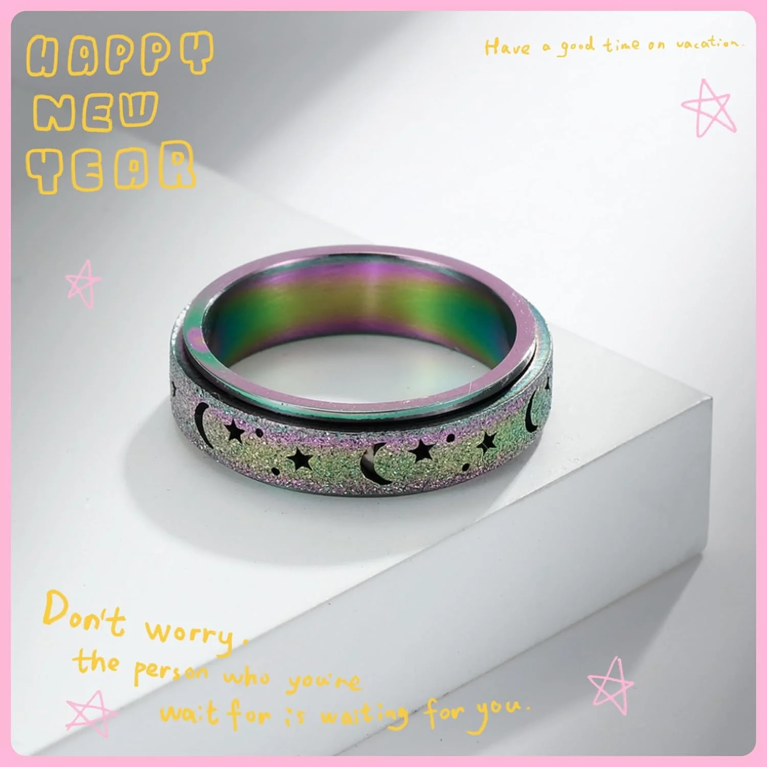 Rainbow Stars and Moon Styled Fidget Ring - Image 2