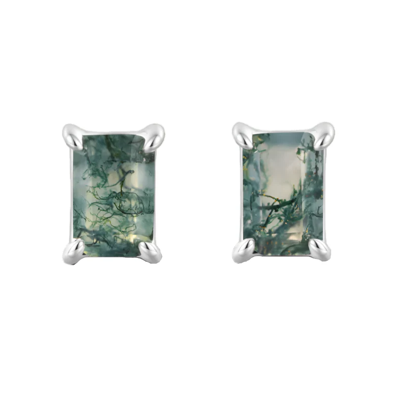 Serenity Green Moss Agate Stud Earrings