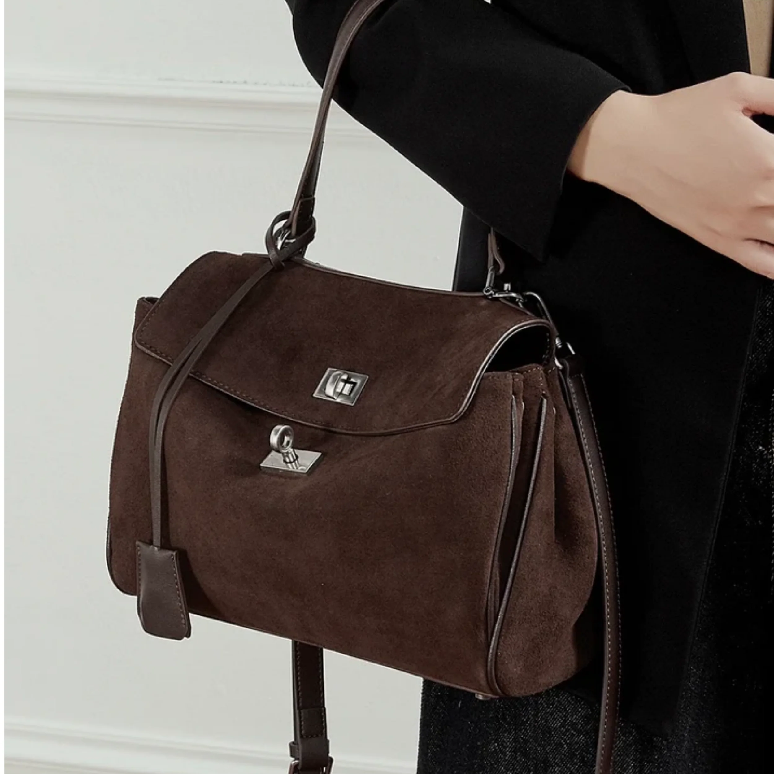 Sylvae Soft Suede Genuine Leather Top-Handle Bag - Image 6